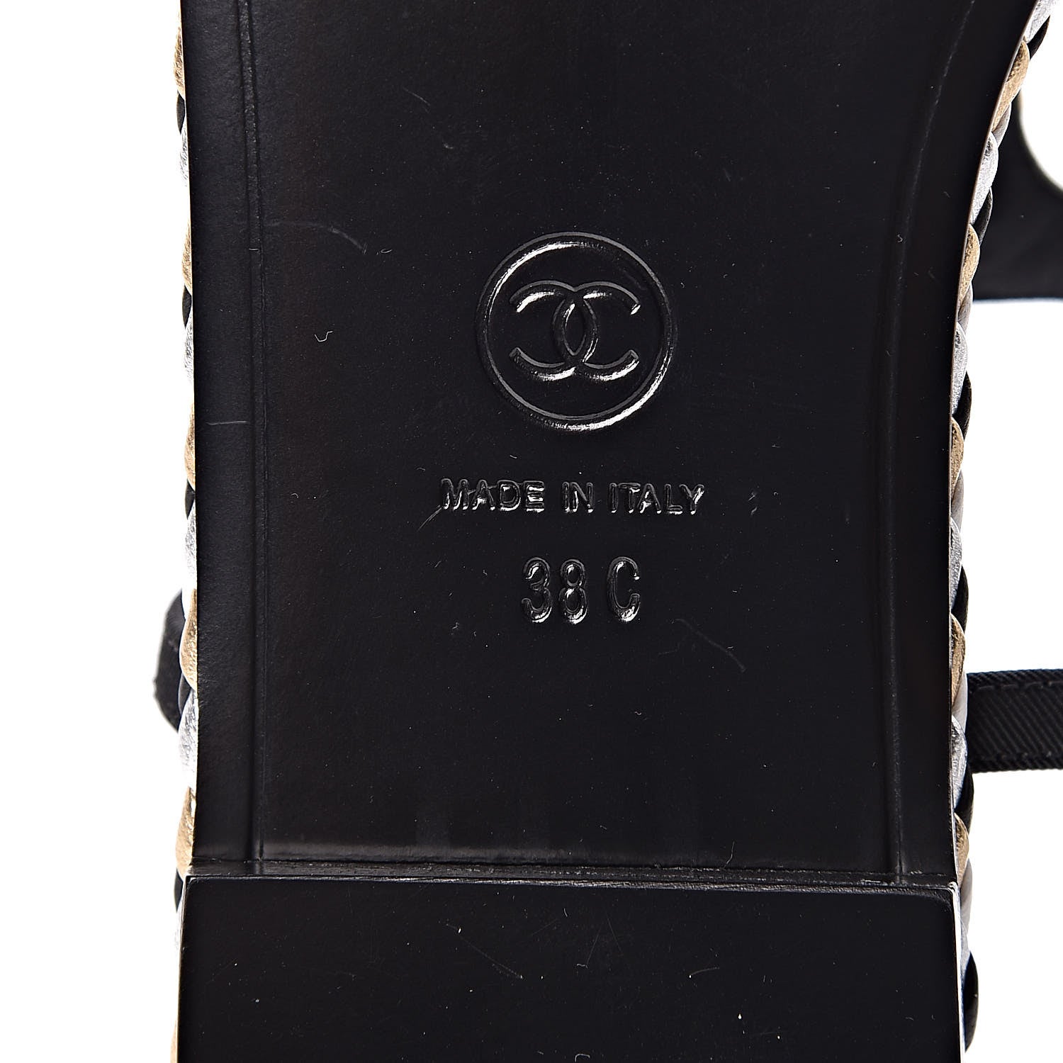 Chanel Grosgrain Chain Thong Sandals 38 Black 6 of 9