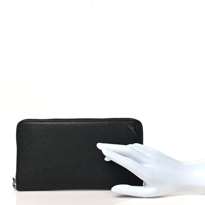 Prada Saffiano Metal Large Zip Around Travel Wallet Black 2 of 9