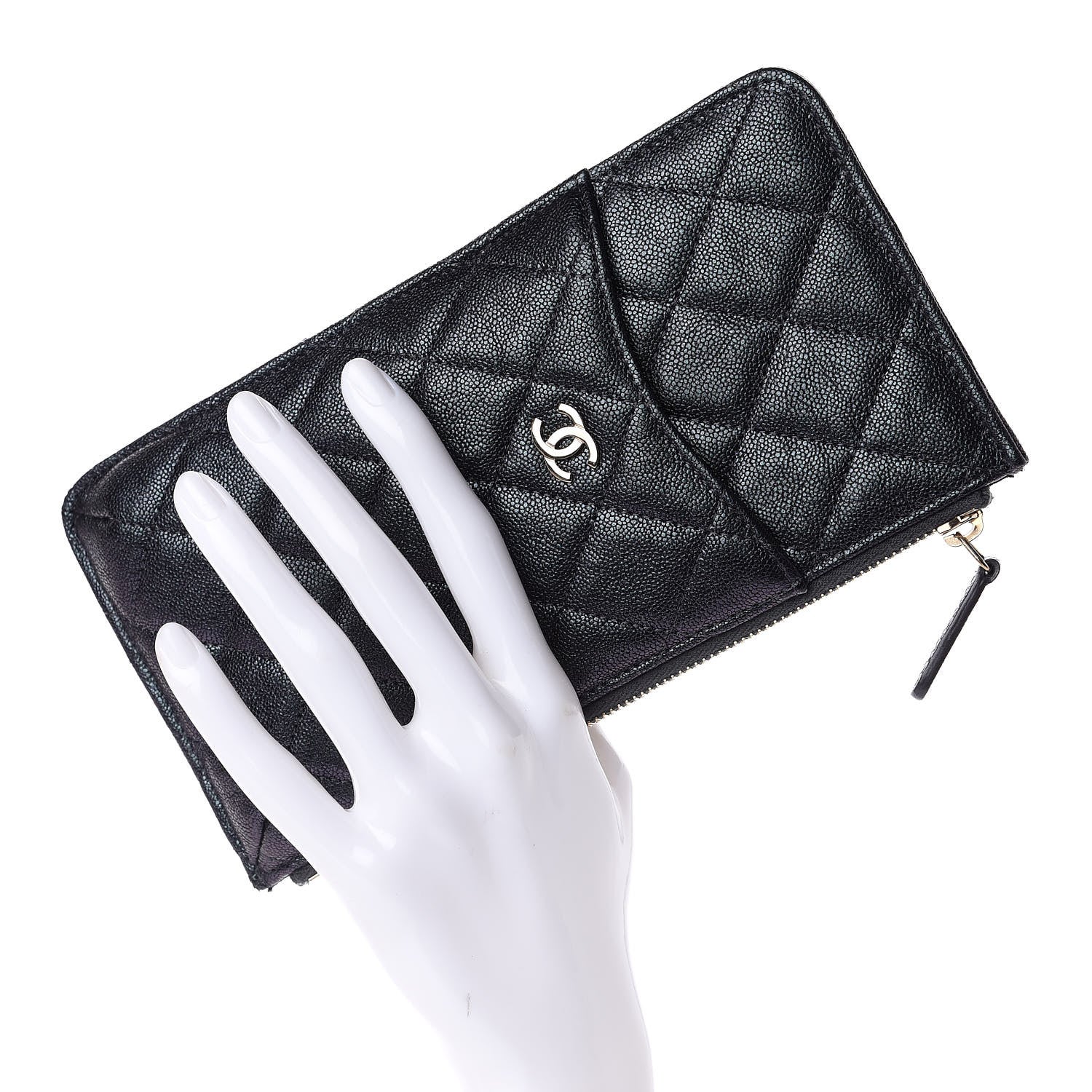 Chanel Iridescent Caviar Quilted Classic Flat Wallet Pouch Black 2 of 9