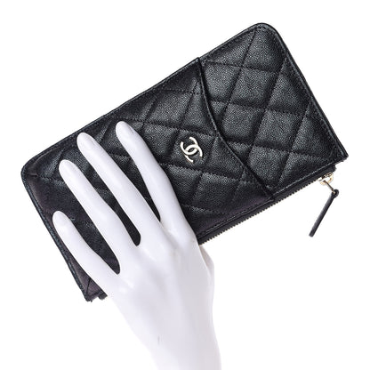 Chanel Iridescent Caviar Quilted Classic Flat Wallet Pouch Black 2 of 9