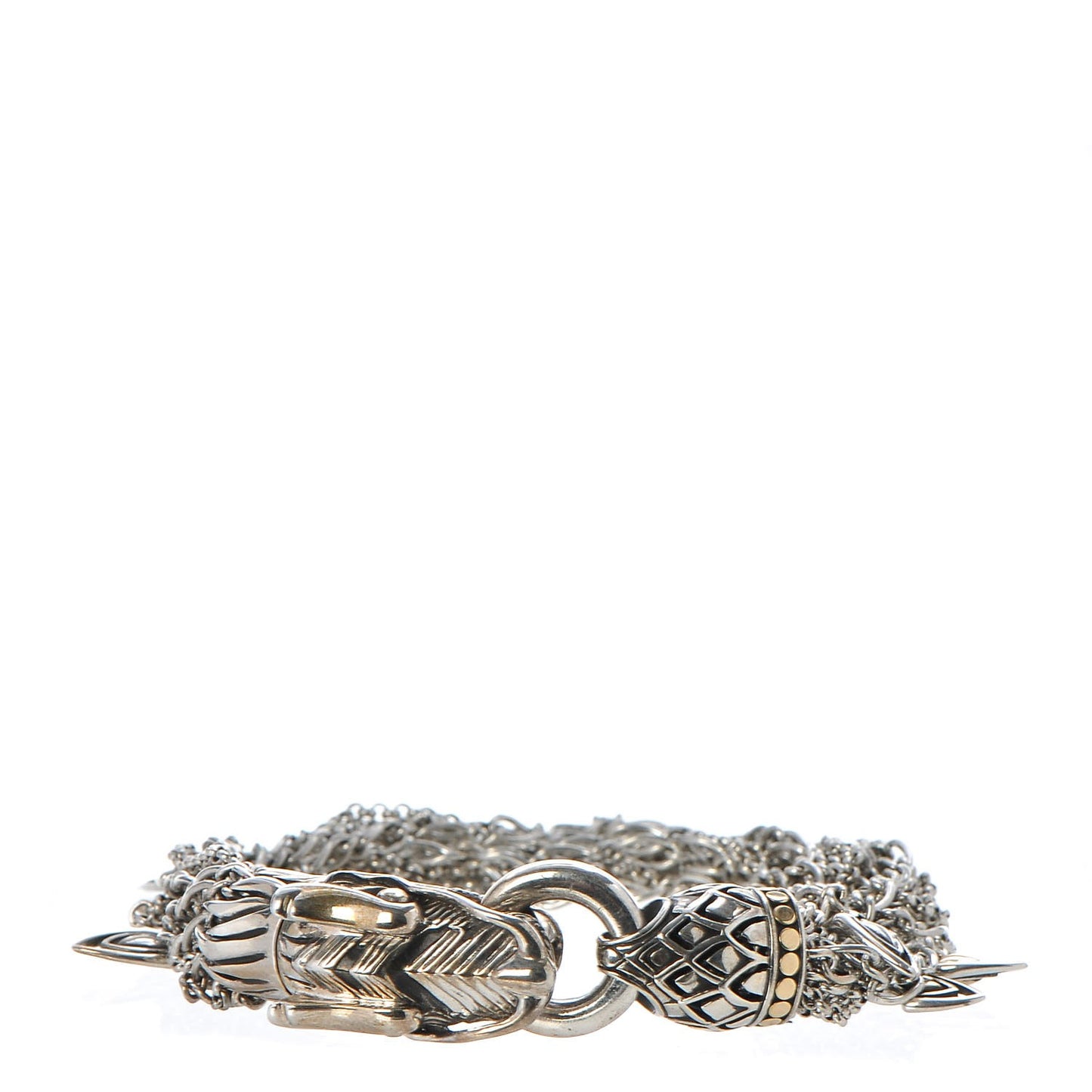 Sterling Silver 18K Yellow Gold Naga Dragon Multi Strand Chain Bracelet