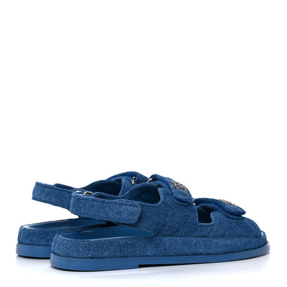 Chanel Suede Calfskin Velcro Dad Sandals 41.5 Blue 4 of 9