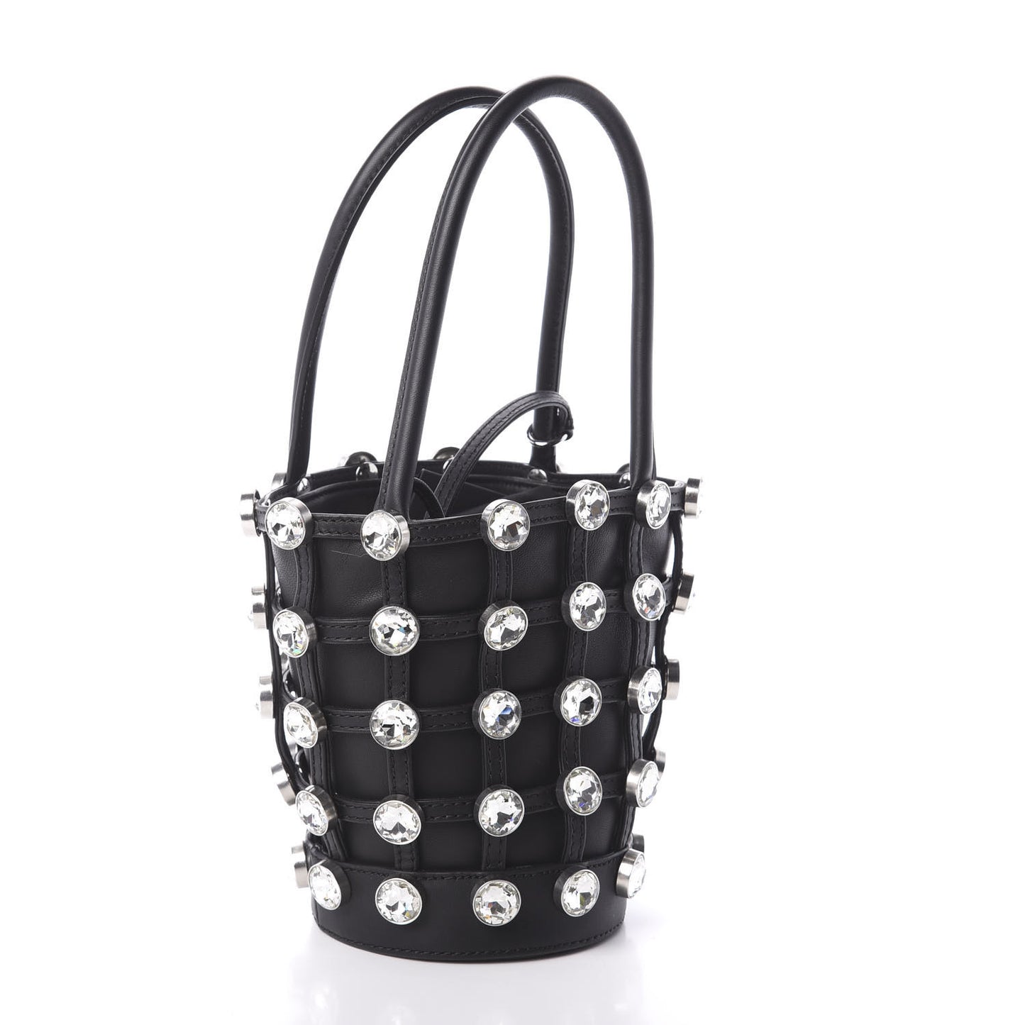 Calfskin Crystal Embellished Roxy Mini Bucket Bag Black