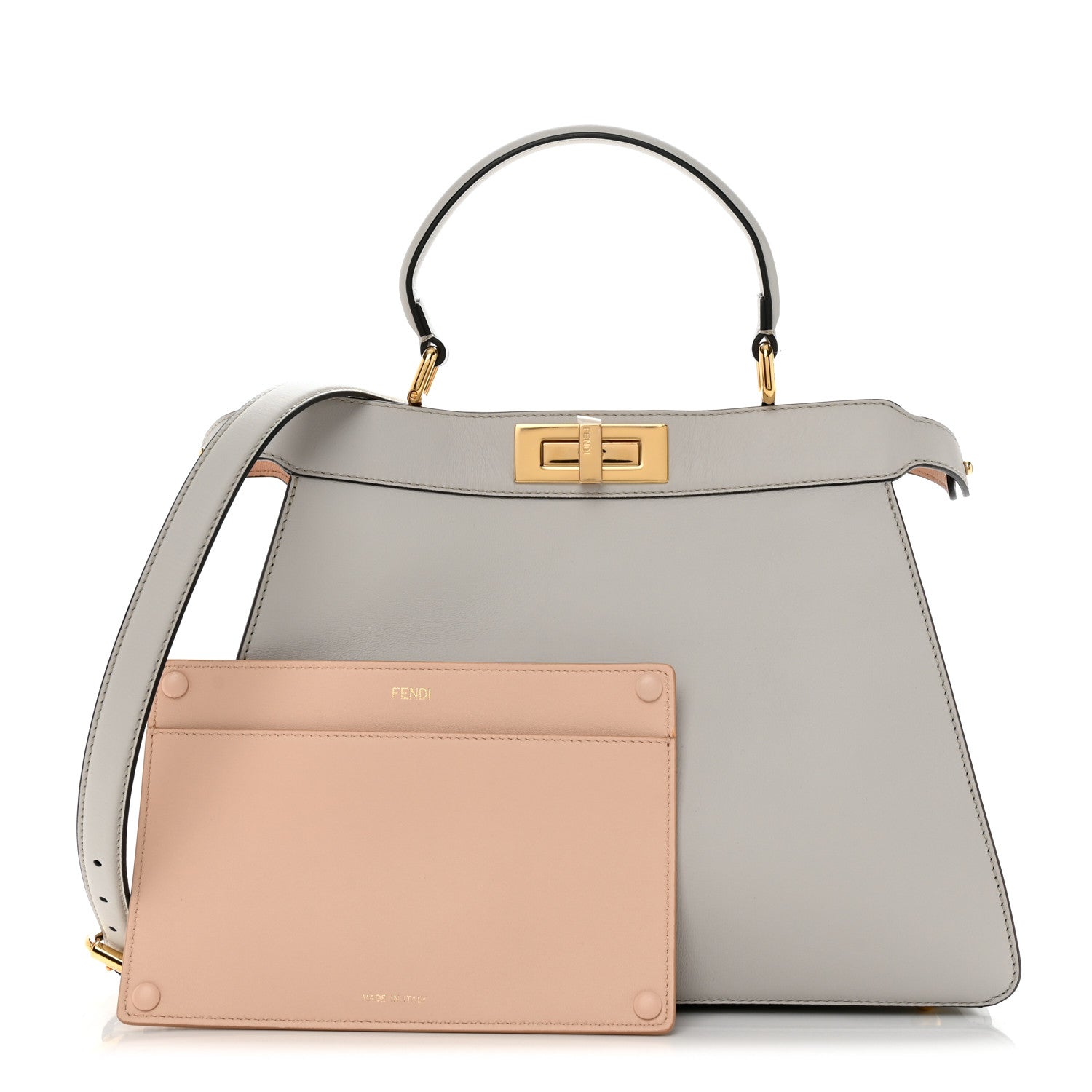 Fendi Vitello Seta Shiny Nappa Medium Peekaboo I SEE U Satchel Ghiaia Light Rose 1 of 13