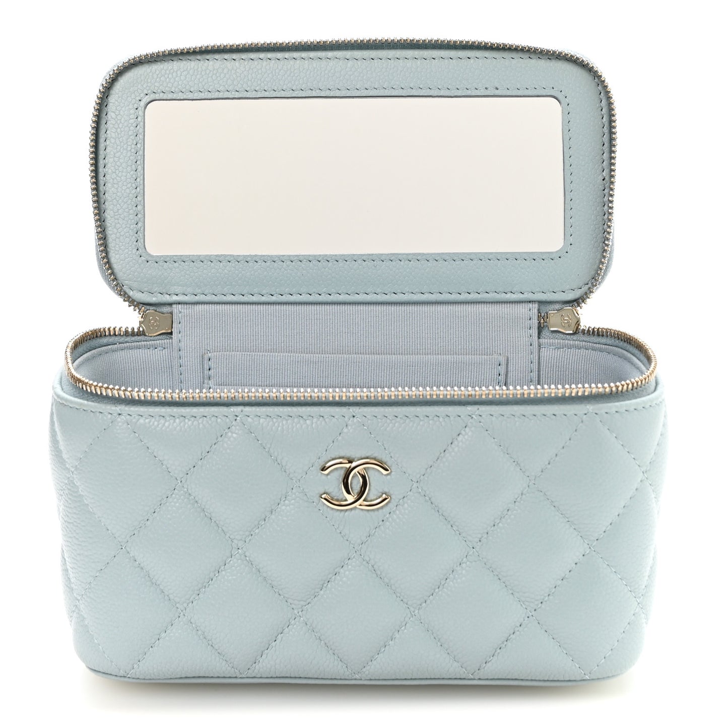 Caviar Quilted Small Tiny CC Vanity Case With Chain Light Blue Light Blue