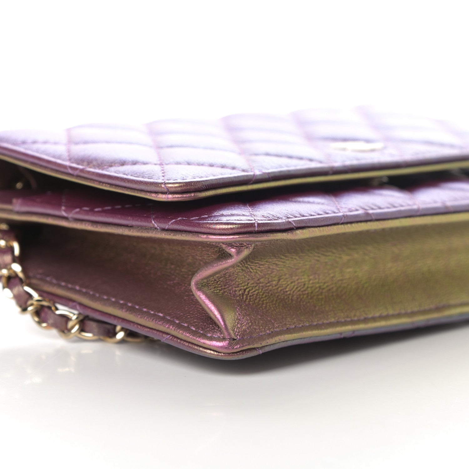 Chanel Iridescent Lambskin Quilted Wallet On Chain WOC Purple 10 of 12