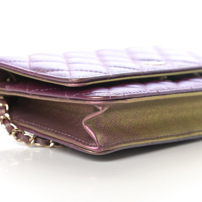 Chanel Iridescent Lambskin Quilted Wallet On Chain WOC Purple 10 of 12