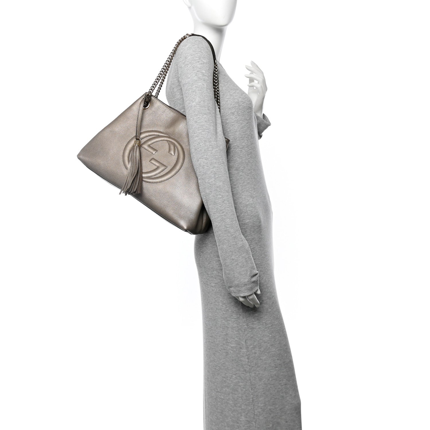 Gucci Metallic Pebbled Calfskin Medium Soho Chain Shoulder Bag Sasso 2 of 10