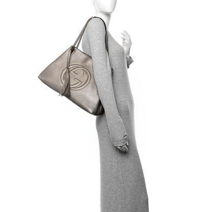 Gucci Metallic Pebbled Calfskin Medium Soho Chain Shoulder Bag Sasso 2 of 10