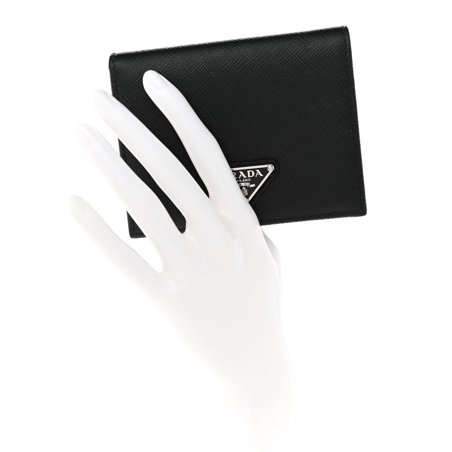 Saffiano Small Triangle Bi-Fold Wallet Black