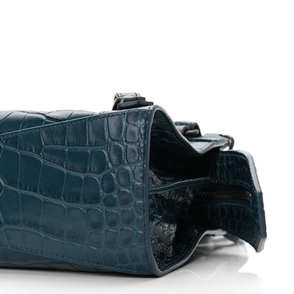 Balenciaga Calfskin Crocodile Embossed Neo Classic Silver Hardware Mini City Dark Petrol Blue 9 of 9
