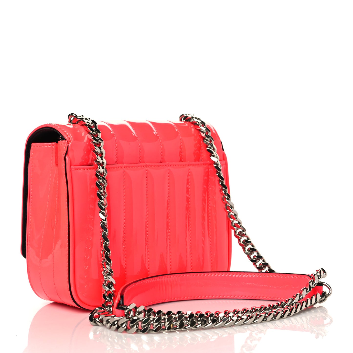 Patent Calfskin Matelasse Monogram Small Vicky Chain Bag Neon Pink