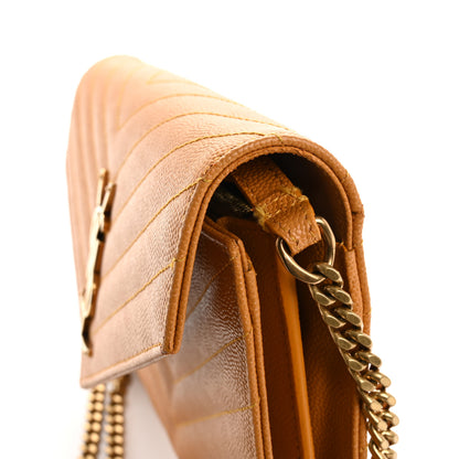 Saint Laurent Grain De Poudre Matelasse Chevron Cassandre Chain Wallet Senape Yellow 12 of 20
