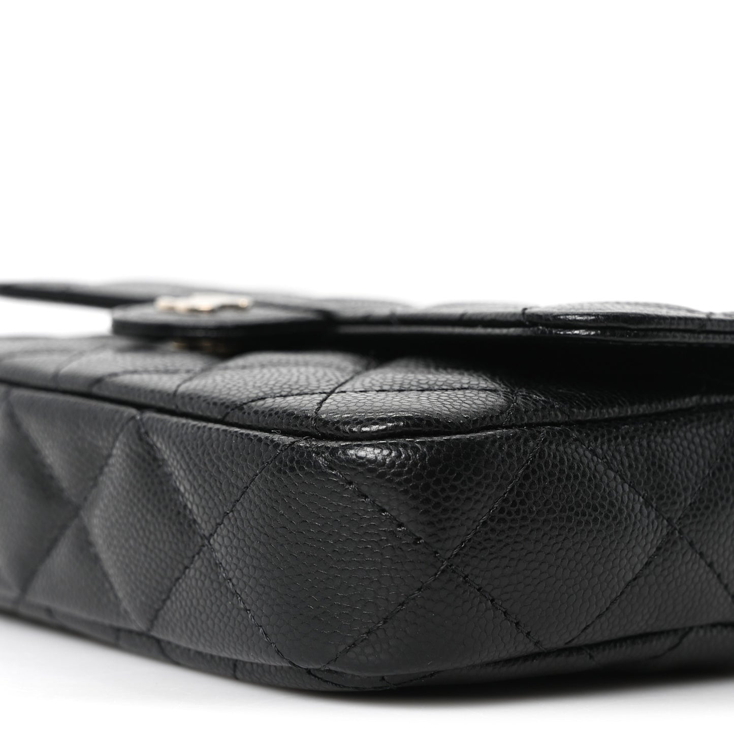 Caviar Quilted Flap Phone Holder With Chain Black