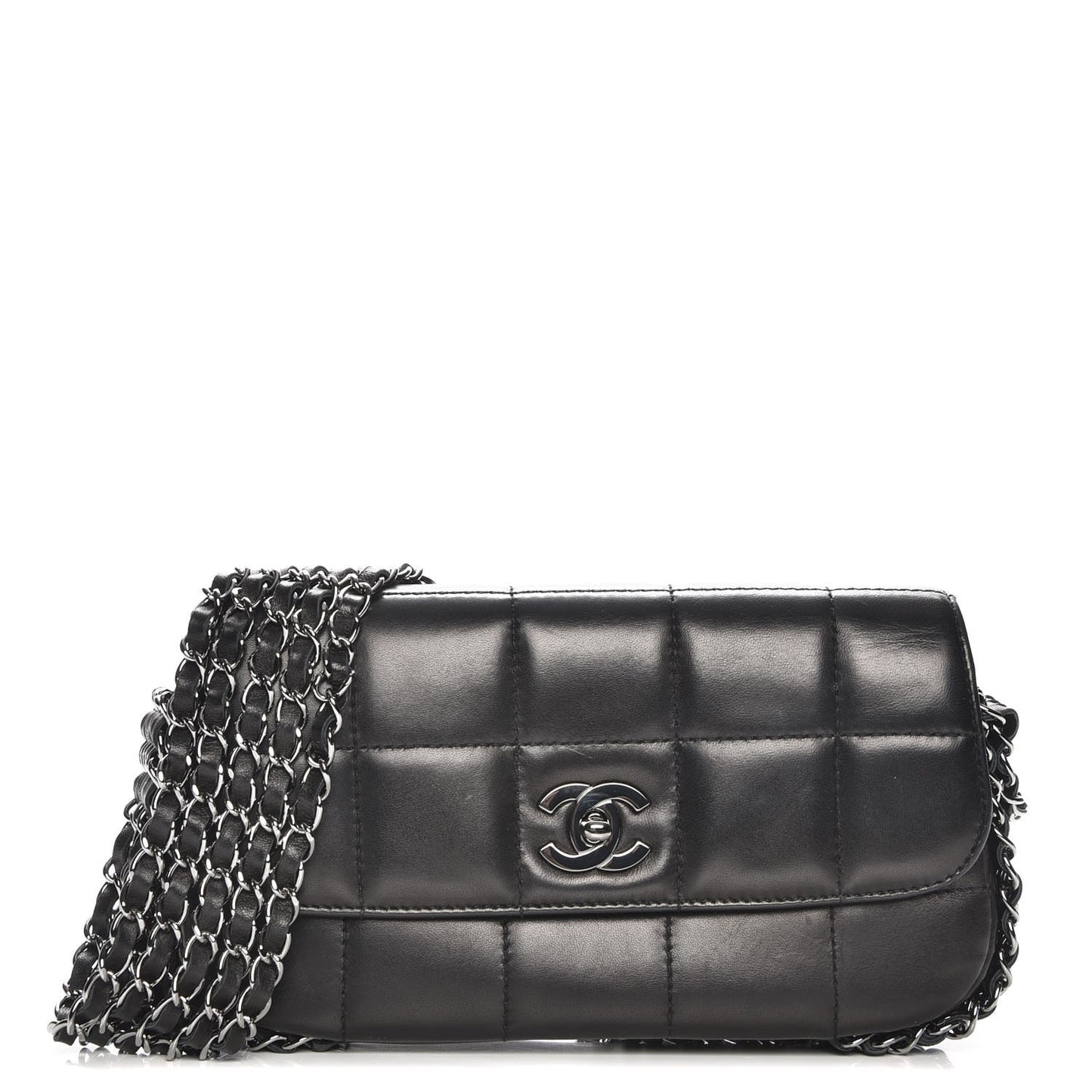 Chocolate Bar Quilted Lambskin 5 Chain Flap Black