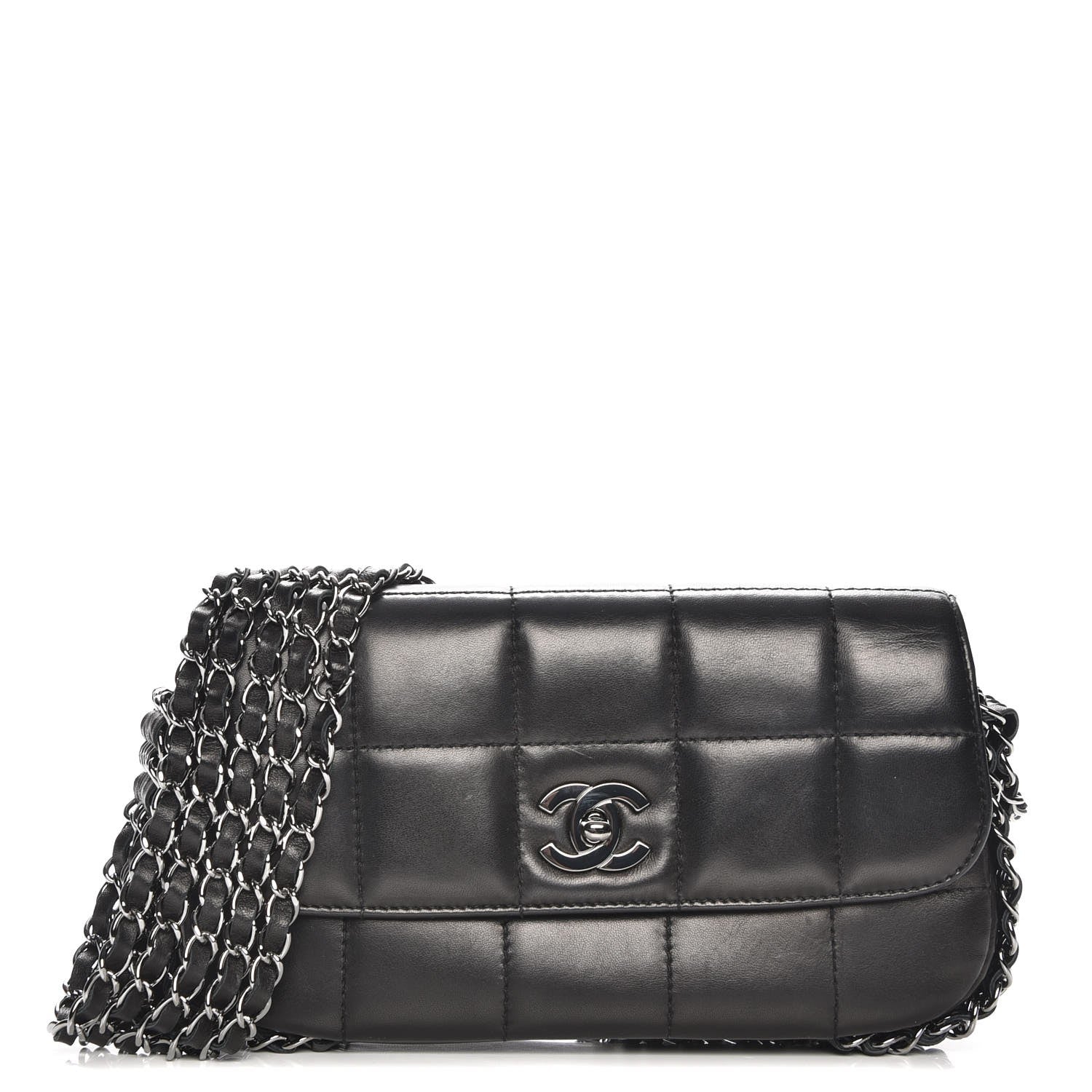 Chanel Chocolate Bar Quilted Lambskin 5 Chain Flap Black 1 of 8