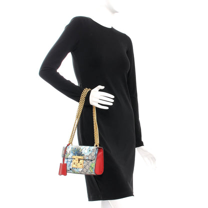 Gucci GG Supreme Monogram Blooms Small Padlock Shoulder Bag Beige Blue Navy Hibiscus Red 3 of 9