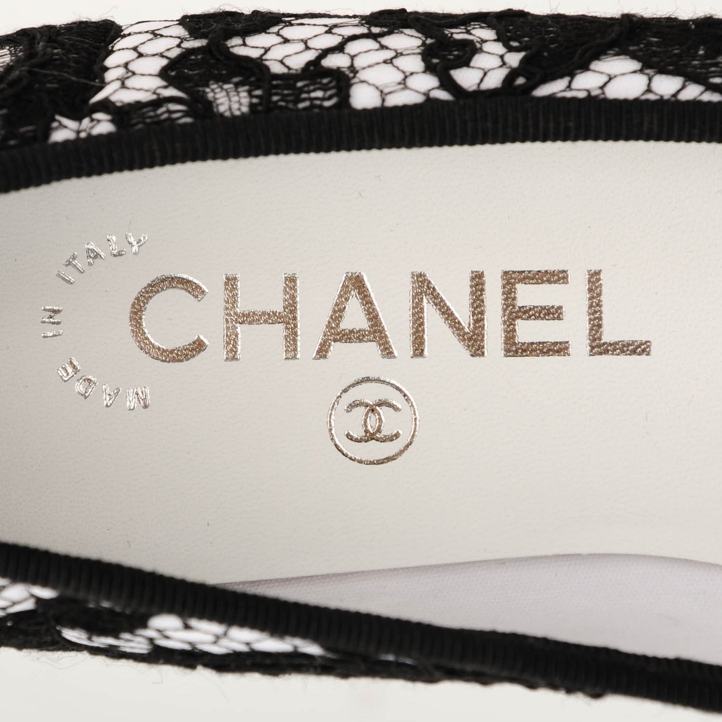 Lace Grosgrain Cap Toe Ballerina Flats 36.5 Black White