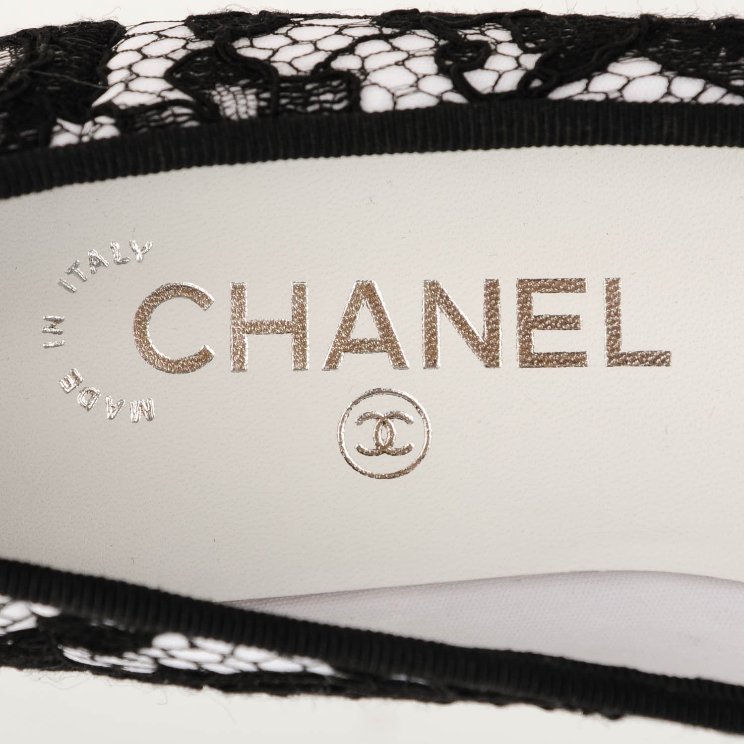 Chanel Lace Grosgrain Cap Toe Ballerina Flats 36.5 Black White 7 of 8