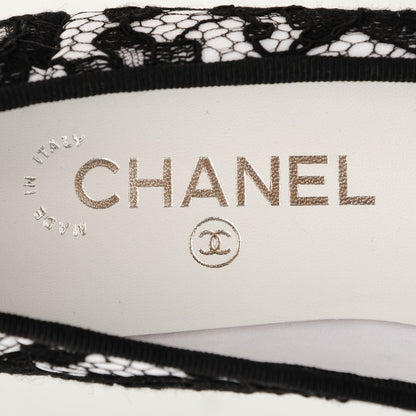 Chanel Lace Grosgrain Cap Toe Ballerina Flats 36.5 Black White 7 of 8