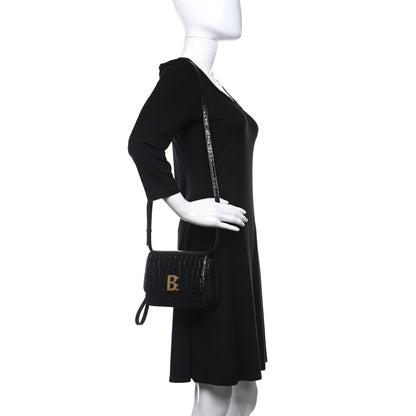 Balenciaga Shiny Calfskin Crocodile Embossed Small B Bag Black 2 of 12