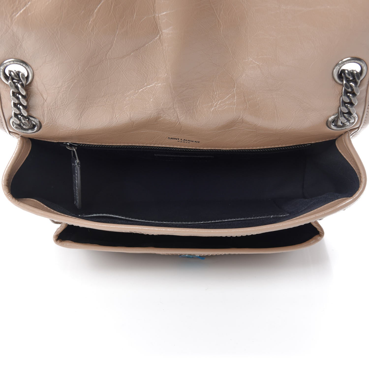 Saint Laurent Crinkled Calfskin Matelasse Monogram Medium Niki Chain Satchel Light Taupe 6 of 12