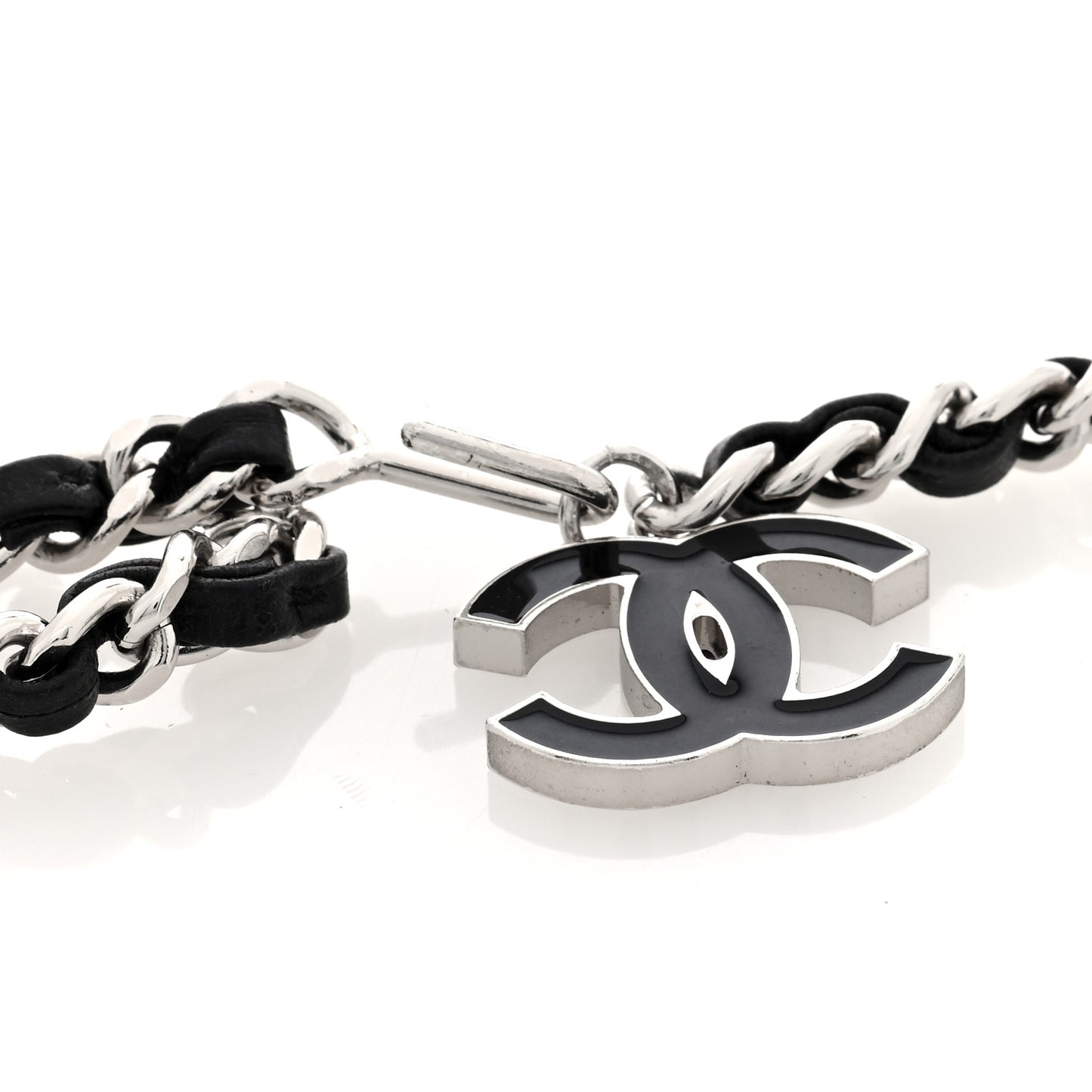 Lambskin Enamel CC Chain Belt Black Silver