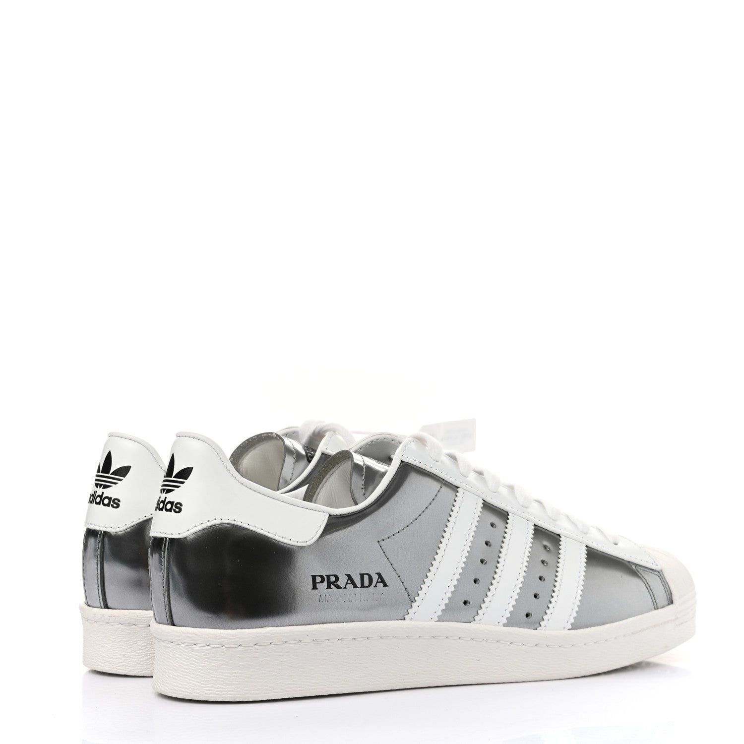 Prada X ADIDAS Brushed Calfskin Logo Mens Superstar Sneakers 8.5 Silver  White 1035315 – FASHIONPHILE