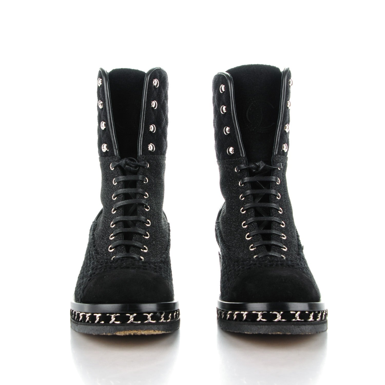 Chanel Tweed Quilted Chain Short Boots 38 Black 2 of 9