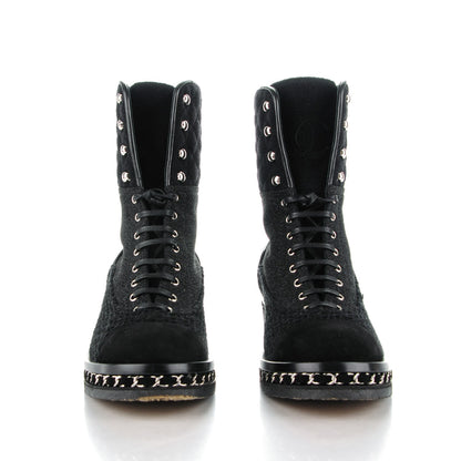 Chanel Tweed Quilted Chain Short Boots 38 Black 2 of 9