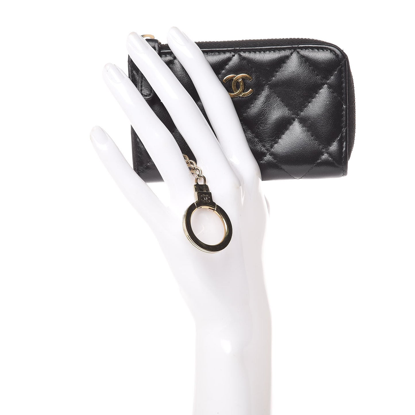 Lambskin Quilted Key Holder Case Black