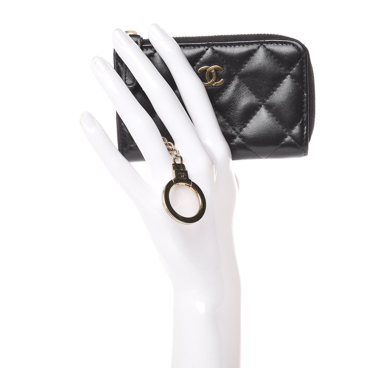 Chanel Lambskin Quilted Key Holder Case Black 2 of 8