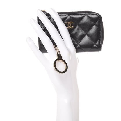 Chanel Lambskin Quilted Key Holder Case Black 2 of 8