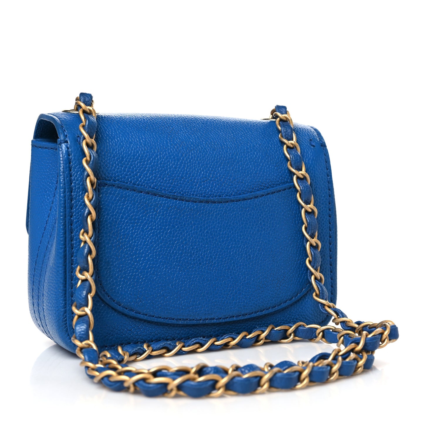 Grained Calfskin Mini Square Classic Pure Flap Blue