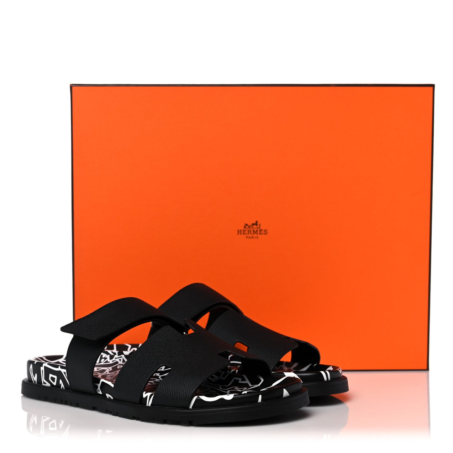 Epsom Calfskin Graff Hermes Mens Chypre Sandals 41 Black