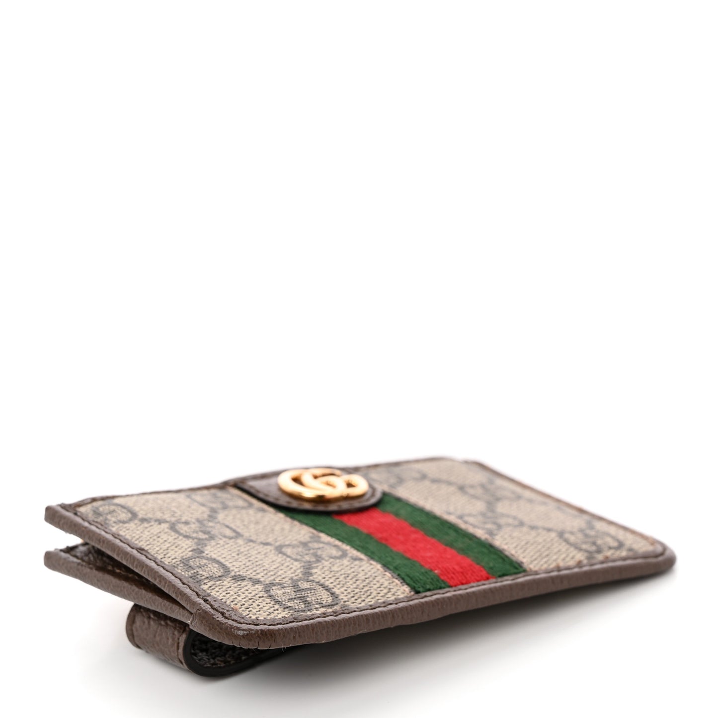 GG Supreme Monogram Web Ophidia Zip Card Case Brown