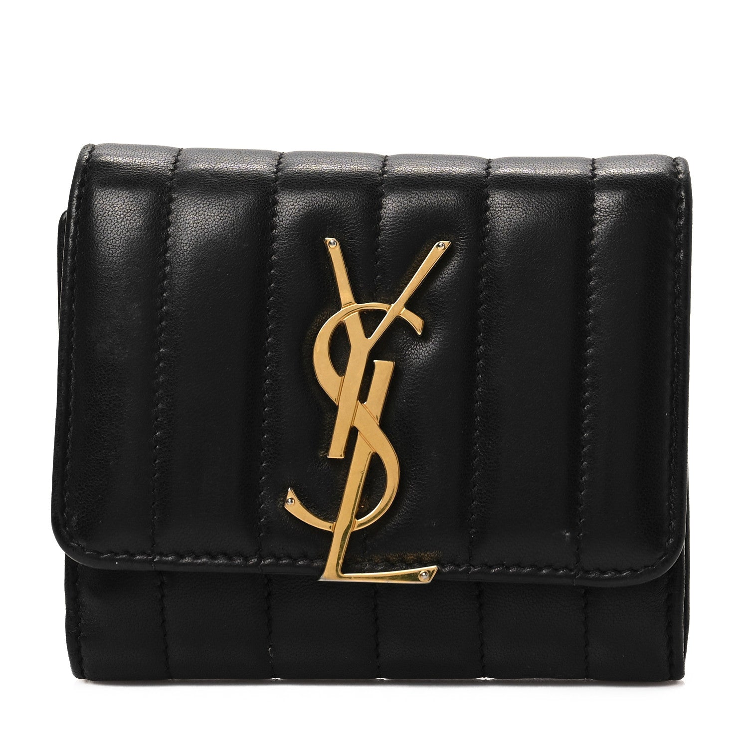 Saint Laurent Lambskin Matelasse Monogram Vicky Tri-Fold Wallet Black 1 of 8