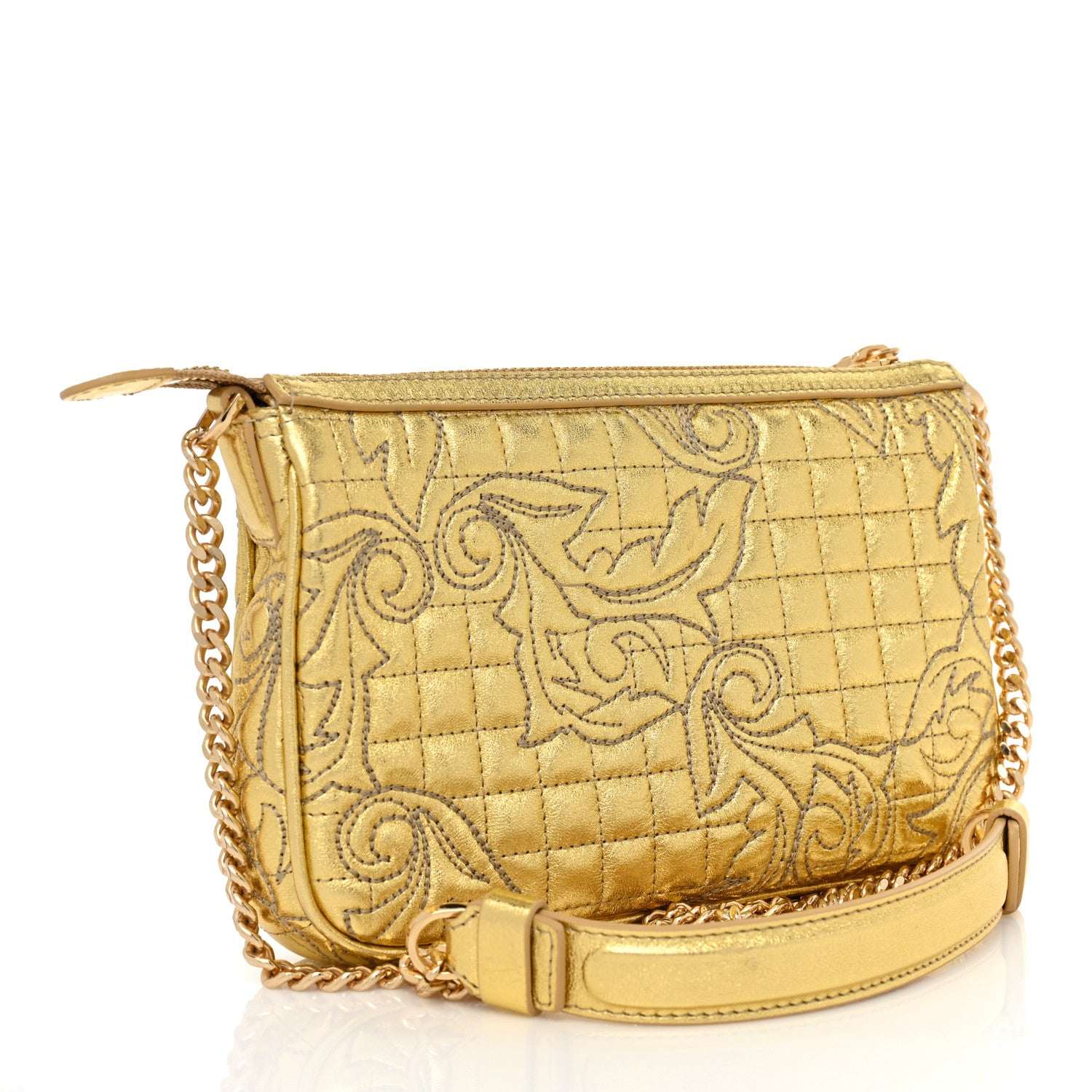 Versace Metallic Nappa Barocco Quilted Vanitas Chain Crossbody Bag Gold 3 of 9
