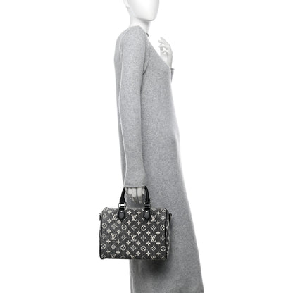 Louis Vuitton Denim Monogram Jacquard Speedy Bandouliere 25 Black 2 of 10