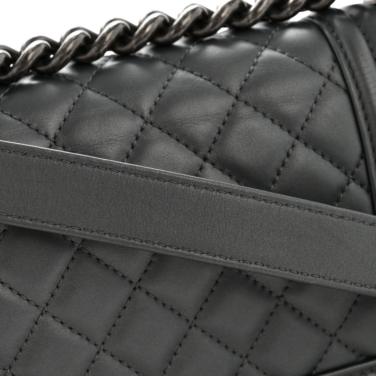 Metallic Calfskin Quilted Small Boy Flap Dark Silver