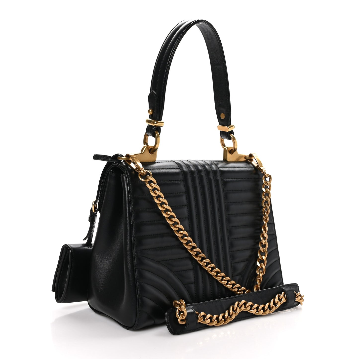 Soft Calfskin Impunture Diagramme Flap Top Handle Bag Black