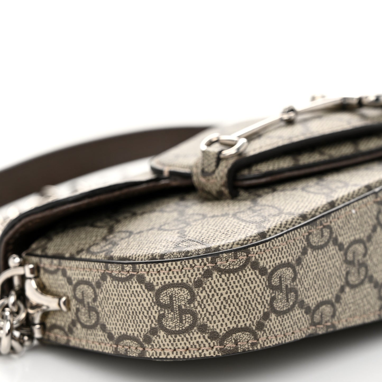 GG Supreme Monogram Mini Horsebit 1955 Asymmetric Shoulder Bag Beige Ebony