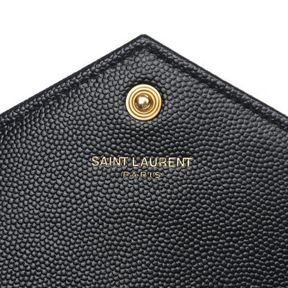 Saint Laurent Grain De Poudre Matelasse Chevron Monogram Envelope Chain Wallet Black 6 of 8