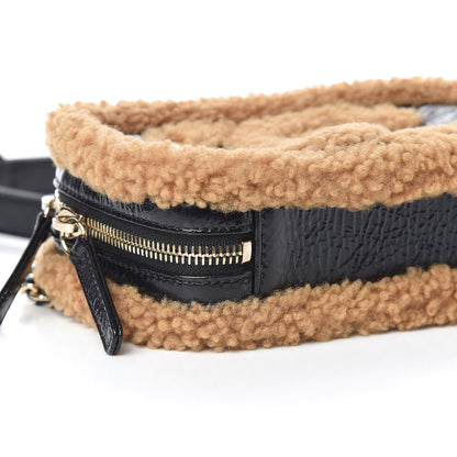 Chanel Shiny Crumpled Sheepskin Shearling CC Mania Waist Bag Black Light Brown 5 of 10