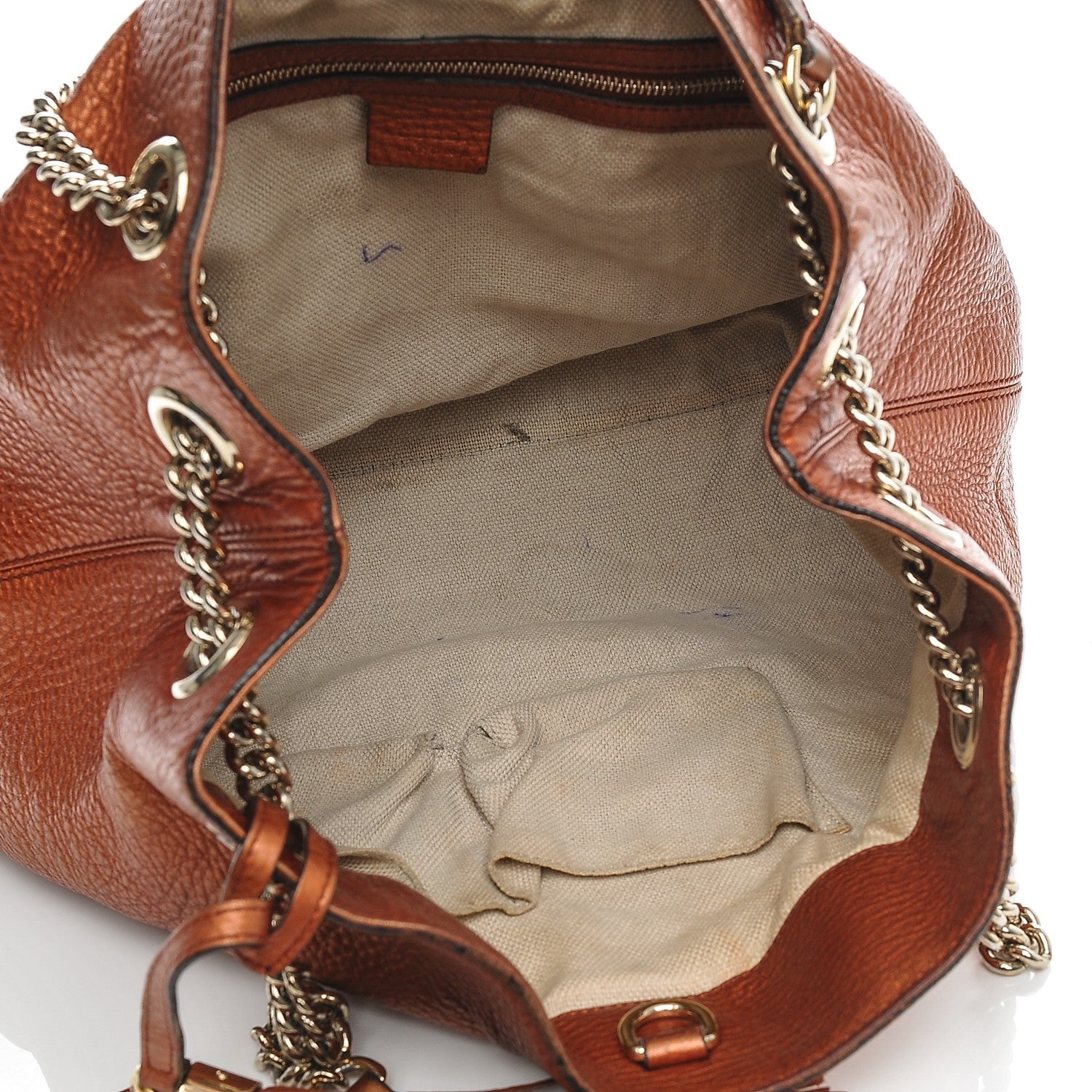 Gucci Metallic Pebbled Calfskin Medium Soho Chain Shoulder Bag Burnt Orange 5 of 10