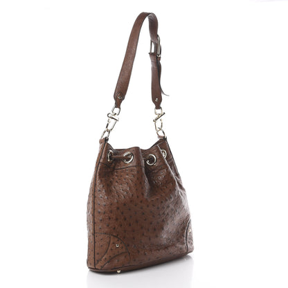 Gucci Ostrich Drawstring Shoulder Bag Brown 2 of 8