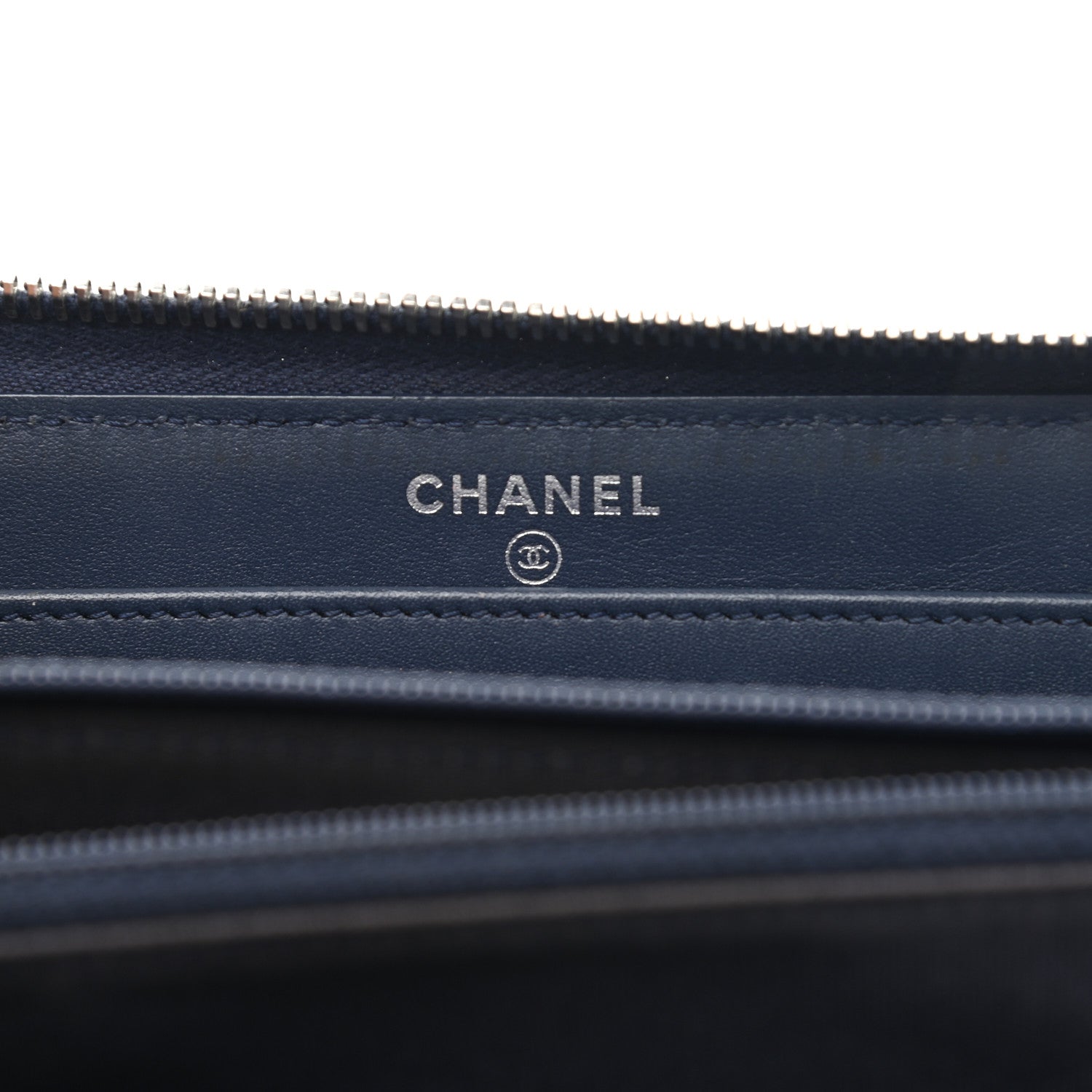 Chanel Patent Chevron Zip Around Wallet Blue 6 of 10
