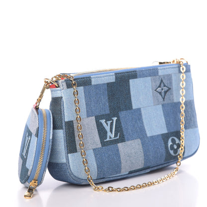 Louis Vuitton Denim Damier Monogram Patchwork Multi Pochette Accessories Blue Rouge 3 of 13