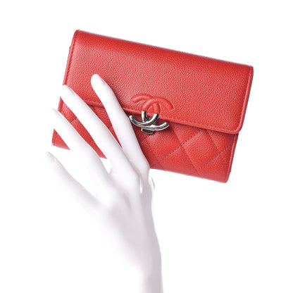 Chanel Grained Calfskin Quilted CC Box Flap Wallet Red 3 of 9