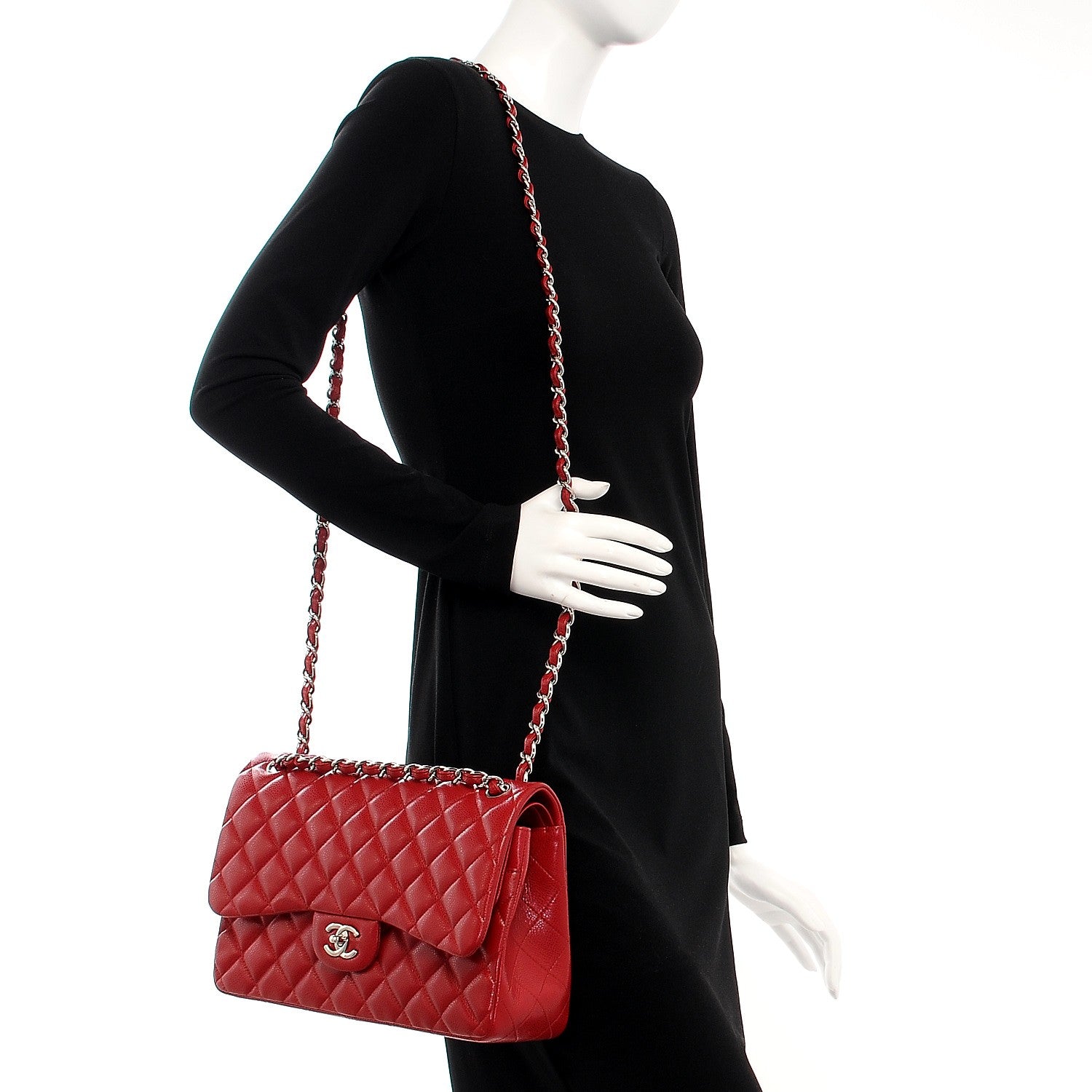 Chanel Caviar Quilted Jumbo Double Flap Red 2 of 8